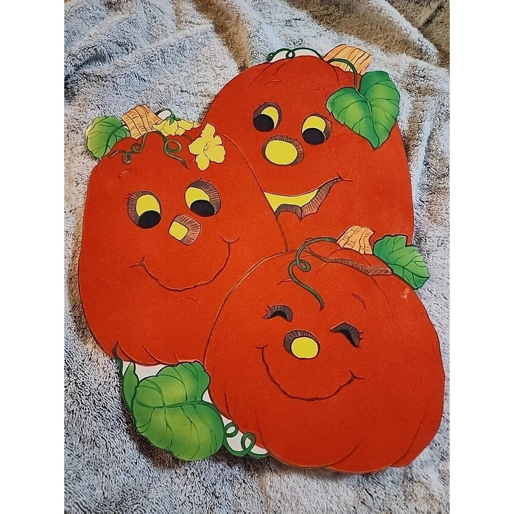 Double Sided Flocked Felt Paper Halloween Decorations Pumpkins Jack O Lantern